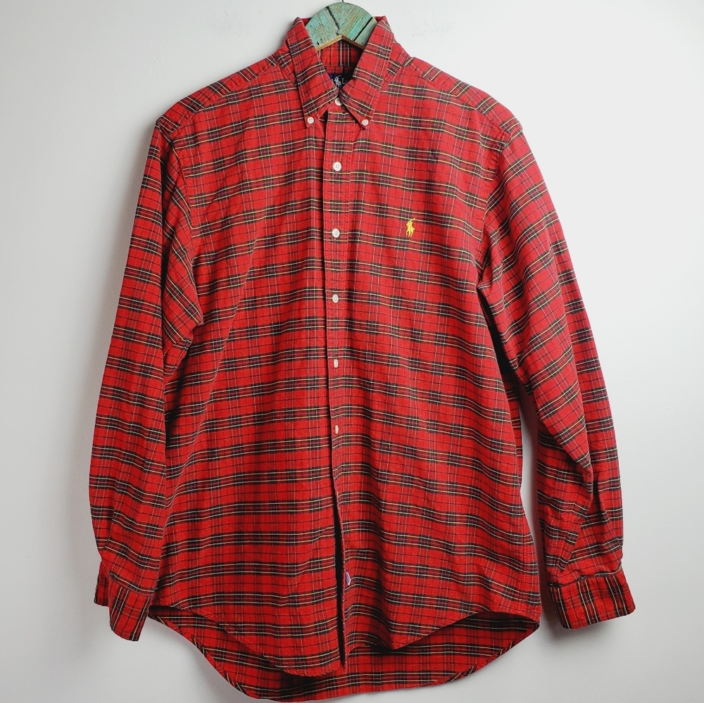 Ralph Lauren Red Plaid Yellow Pony Button-up Shirt